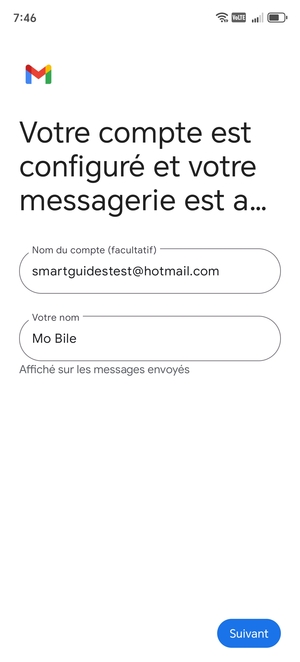 Donnez un nom à votre compte et saisissez votre nom. Sélectionnez Suivant