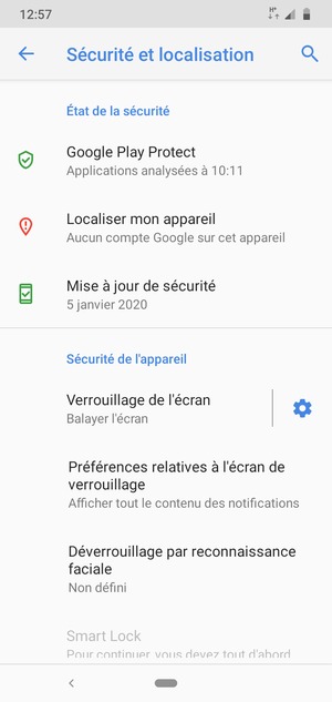 Pour activer votre écran de verrouillage, allez dans le menu Sécurité et localisation et sélectionnez Verrouillage de l'écran
