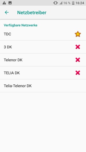 Wählen Sie einen Netzbetreiber von der Liste