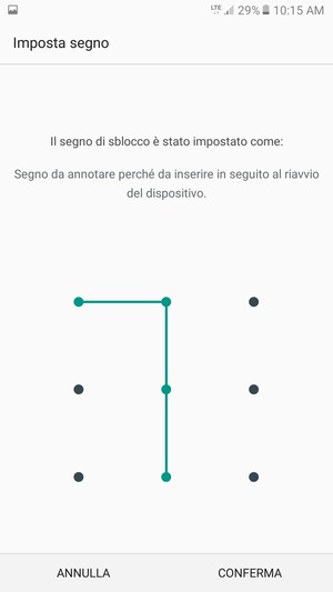 Disegna nuovamente la sequenza di sblocco e seleziona CONFERMA
