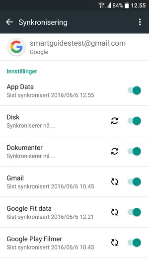Din informasjon blir synkronisert
