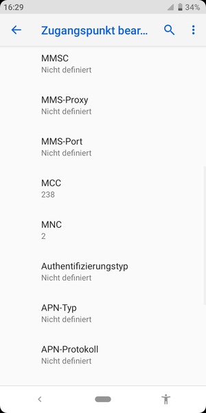 Scrollen Sie nach unten und geben Sie Internetinformationen ein