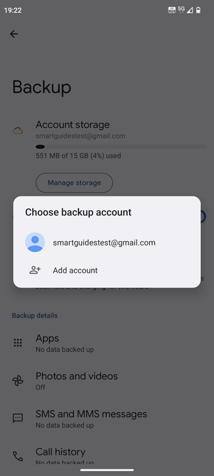 Select your backup account