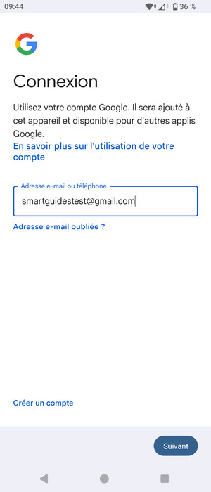 Saisissez votre adresse Gmail et sélectionnez Suivant