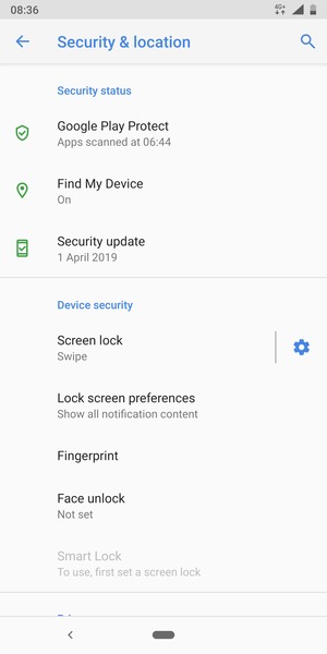 To activate your screen lock, go to the Security & location menu and select Screen lock