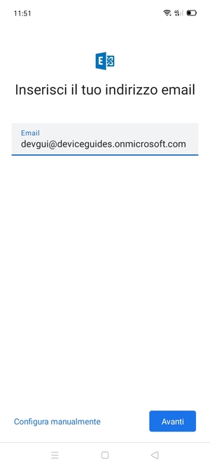 Inserisci il tuo indirizzo email e seleziona Configura manualmente