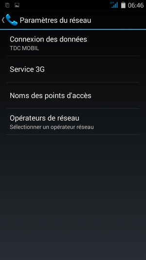 Sélectionnez Service 3G