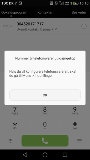 Hvis din telefonsvarer ikke er sat op, vælg OK