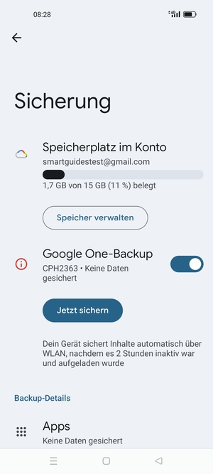 Wählen Sie Speicherplatz im Konto
