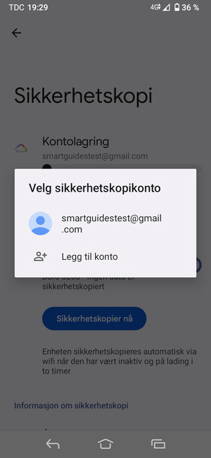 Velg sikkerhetskopi-kontoen din