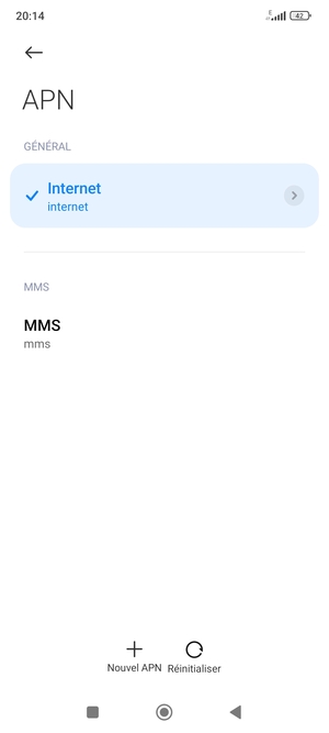Sélectionnez le point d'accès à Internet