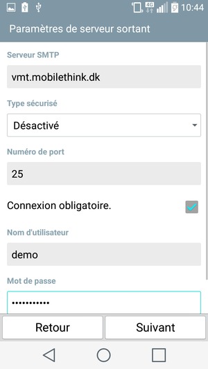 Saisissez l'adresse du serveur sortant