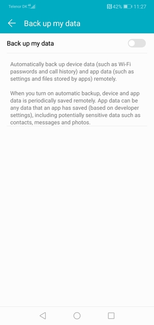 Turn on Back up my data
