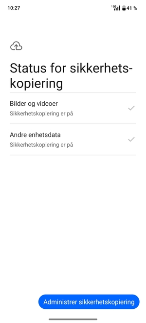 Velg Administrer sikkerhetskopiering