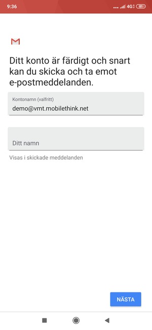 Ge ditt konto ett namn och ange ditt namn. Välj NÄSTA