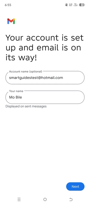 Give your account a name and enter your name. Select Next