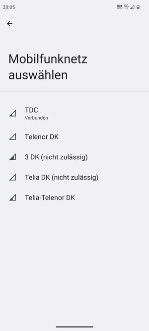 Wählen Sie einen Netzbetreiber von der Liste