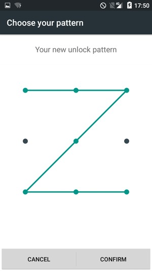 Draw the unlock pattern again and select CONFIRM