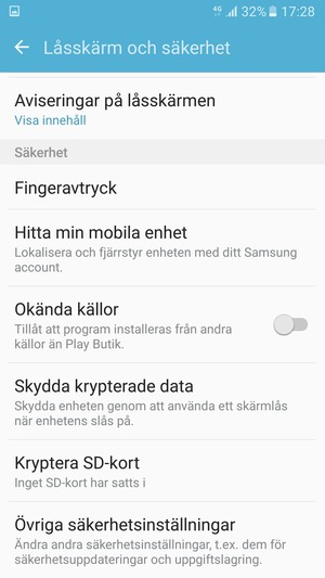 Scrolla till och välj Övriga säkerhetsinställningar