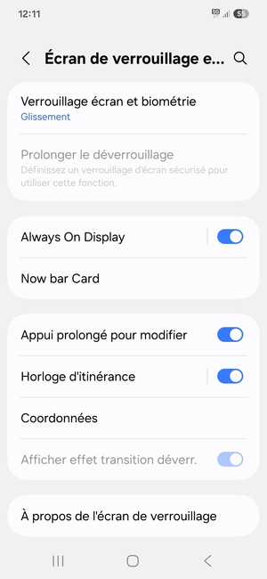 Sélectionnez Verrouillage écran et biométrie