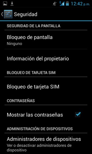 Para cambiar el PIN de la tarjeta SIM, vuelva al menú Seguridad y seleccione Bloqueo de tarjeta SIM