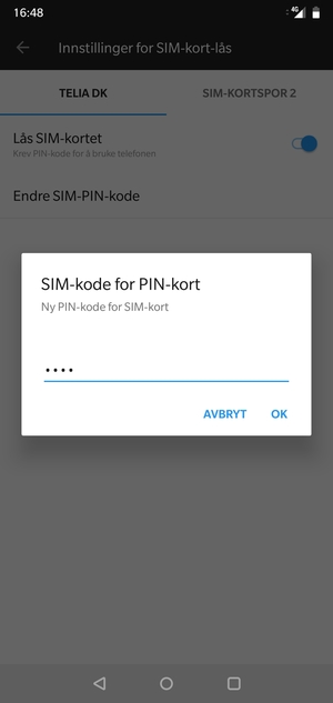 Skriv inn Ny PIN-kode for SIM-kort og velg OK