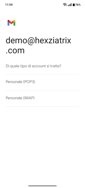 Seleziona Personale (POP3) o Personale (IMAP)