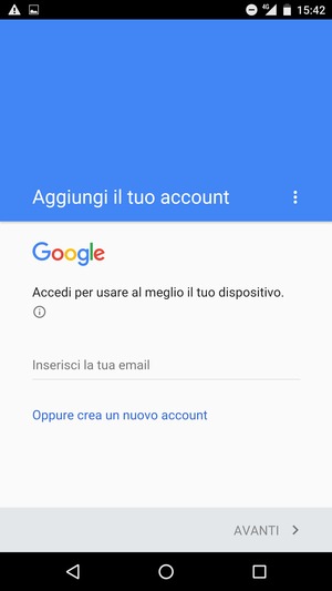 Inserisci il tuo indirizzo Gmail e seleziona AVANTI