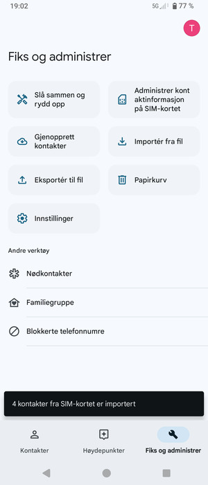 Kontaktene dine blir lagret på din Google-konto og lagret på telefonen din neste gang Google synkroniseres.