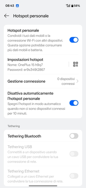 Il telefono è ora pronto per essere usato come modem