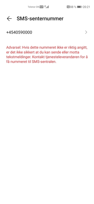 Velg SMS-senternummer