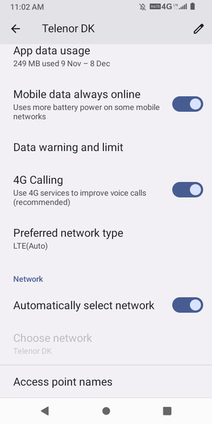 Scroll to and select Access point names
