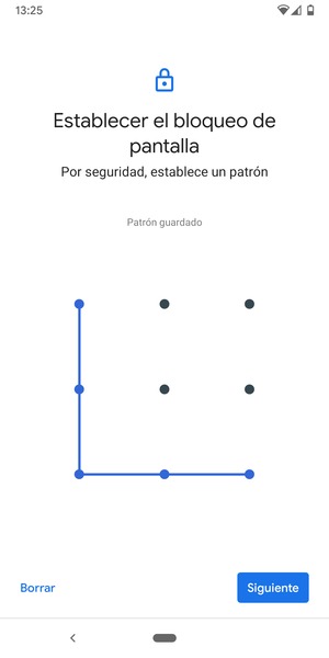 Dibuje un patrón de desbloqueo y seleccione Siguiente