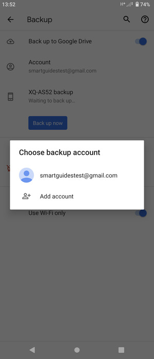Select your backup account