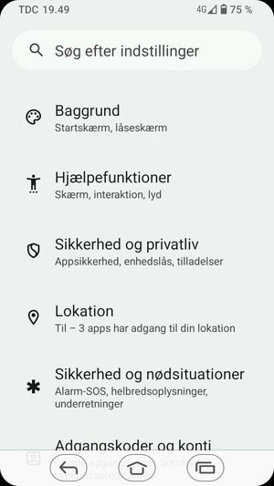 Scroll til og vælg Sikkerhed og privatliv