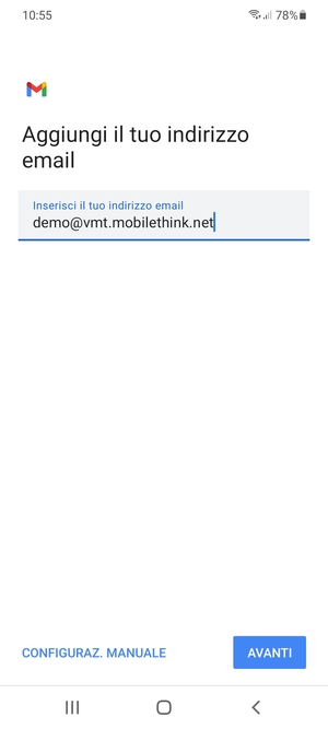 Inserisci il tuo indirizzo email e seleziona AVANTI
