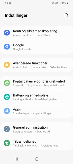 Scroll til og vælg Konti og sikkerhedskopiering