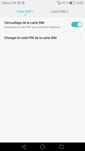 Sélectionnez Carte SIM 1 ou Carte SIM 2 et sélectionnez Changer le code PIN de la carte SIM