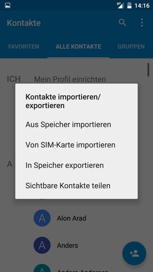 Wählen Sie Von SIM-Karte importieren