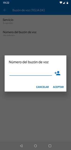 Introduzca el Número del buzón de voz y seleccione ACEPTAR