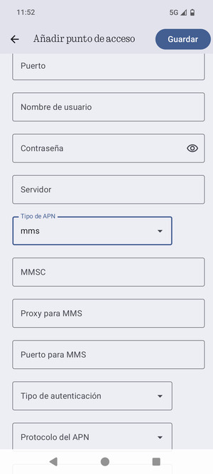 Desplácese hacia abajo e introduzca la información de MMS
