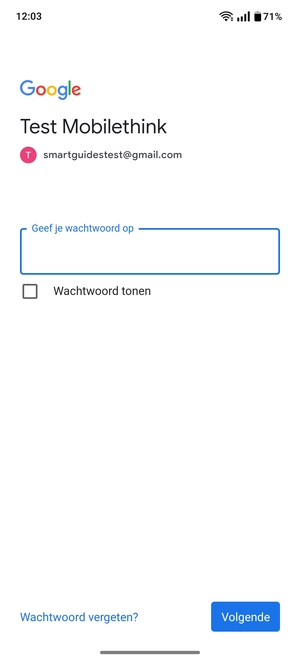 Voer uw wachtwoord in en selecteer Volgende