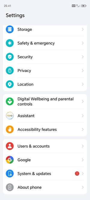 Scroll to and select Users & accounts