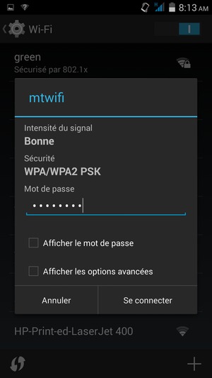 Saisissez le mot de passe du Wi-Fi et sélectionnez Se connecter
