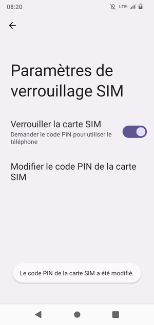 Votre code PIN de la carte SIM a été modifié