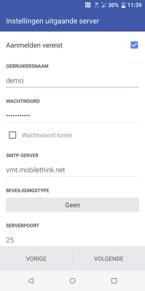 Voer Uitgaand serveradres in