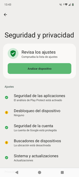 Para activar su bloqueo de pantalla, vaya al menú Seguridad y privacidad y seleccione Desbloqueo del dispositivo