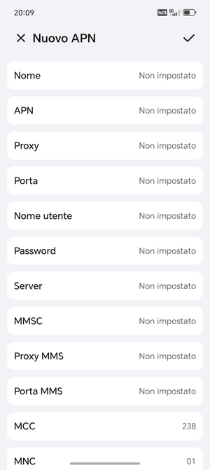 Inserisci le informazioni degli MMS