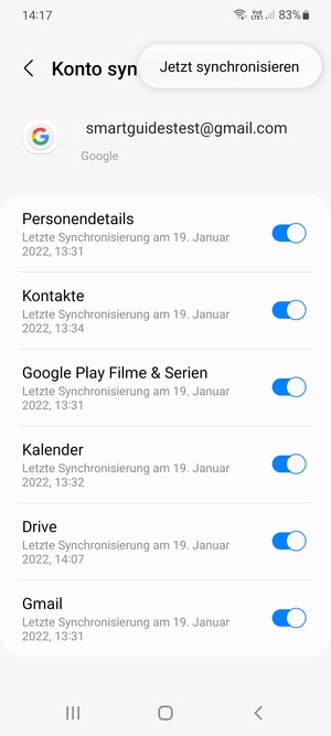 Wählen Sie Jetzt synchronisieren