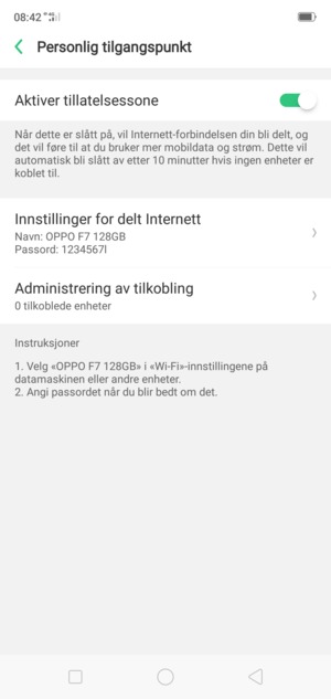 Telefonen din er konfigurert for bruk som et modem